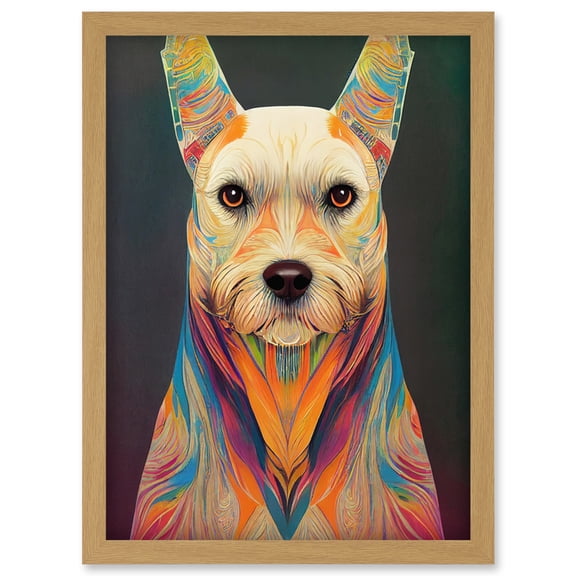 Boho Chic Dog Vibrant Tribal Pattern Painting Artwork Framed Wall Art Print A4