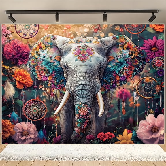 Boho Chic Elephant Mandala Tapestry - Vibrant Dreamcatcher Design, Polyester Wall Decor for Home & Photography Backdrop, Elephant Decor