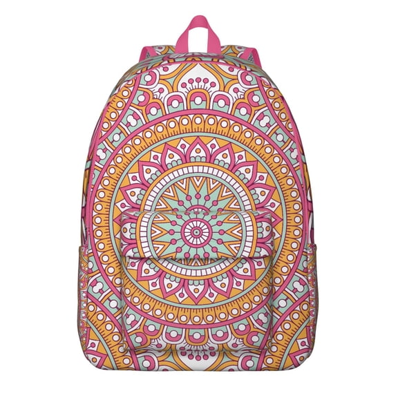 Boho Chic Ethnic Mandala Print Backpack for Women, Abstract Artistic Tribal Style Daypack with Sacred Symmetry for Meditation