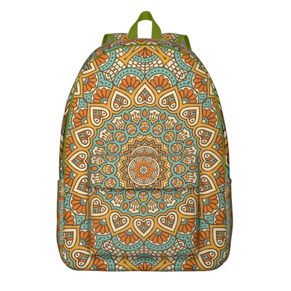 Boho Chic Ethnic Mandala Print Backpack for Women, Abstract Artistic Tribal Style Daypack with Sacred Symmetry for Meditation