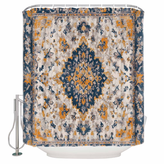 Boho Chic Ethnic Shower Curtains for Bathroom Waterproof Fabric Bath Curtains Decor Bath Tub Curtain Orange Blue Vintage Tribes Decorative Shower Curtain Sets with 12 Hooks, 72x72 Inch