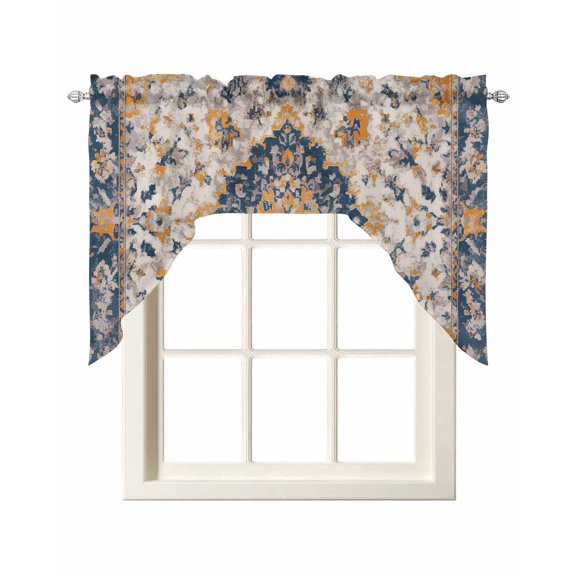 Boho Chic Ethnic Swag Valances for Windows, Small Curtains Drapes, Orange Blue Vintage Tribes Kitchen Window Curtains Over Sink Rod Pocket Window Treatment Valance for Bedroom/Bathroom 56"x36"