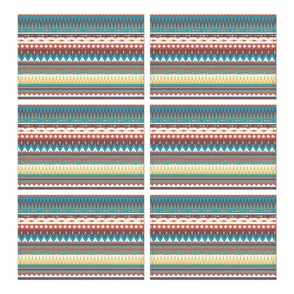 Boho Chic Flax Placemats Set of 6, 12x18 Inch Ethnic Pattern Table Mats, Washable Vintage Decor for Rustic Farmhouse or Artistic Dining Room