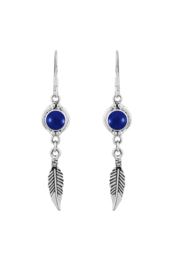 Boho-Chic Floating Feather Blue Lapis Sterling Silver Dangle Earrings