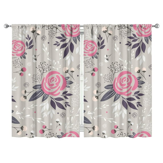 Boho Chic Floral Kitchen Curtains Set of 2 - Wildflower and Butterfly Art Tier Panels 52x84