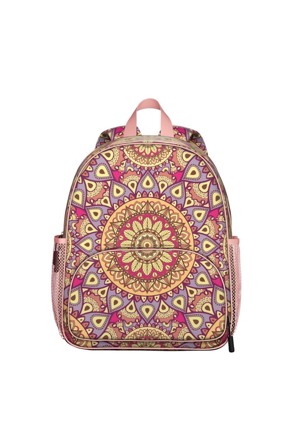 Boho Chic Floral Mandala Waterproof Backpack - Adjustable School Bag with Organized Storage