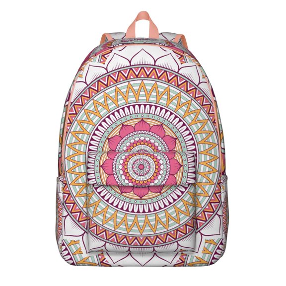 Boho Chic Floral Print Mandala Backpack for Women Men, Lightweight Durable Laptop Bookbag for College School Commute Work Travel, Gift Idea