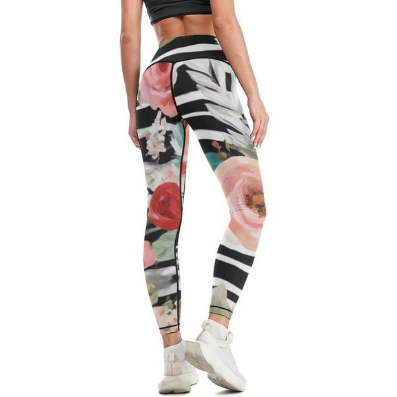 Boho Chic Flowers High Waisted Leggings for Women Regular & Plus - No See Through Tummy Control Cycling Workout Yoga Pants without Pockets M