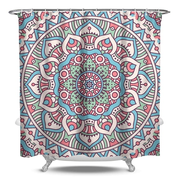 Boho Chic Folk Style Mandala Shower Curtain, Symmetrical Sacred Symbolic Design, 84x72 Inch Waterproof Machine Washable Fabric