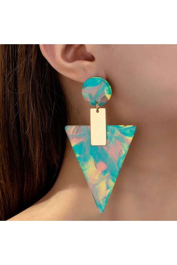 Boho-Chic Geometric Dangle Earrings for Women - Resin & Iron, Perfect for Casual Attire or Parties