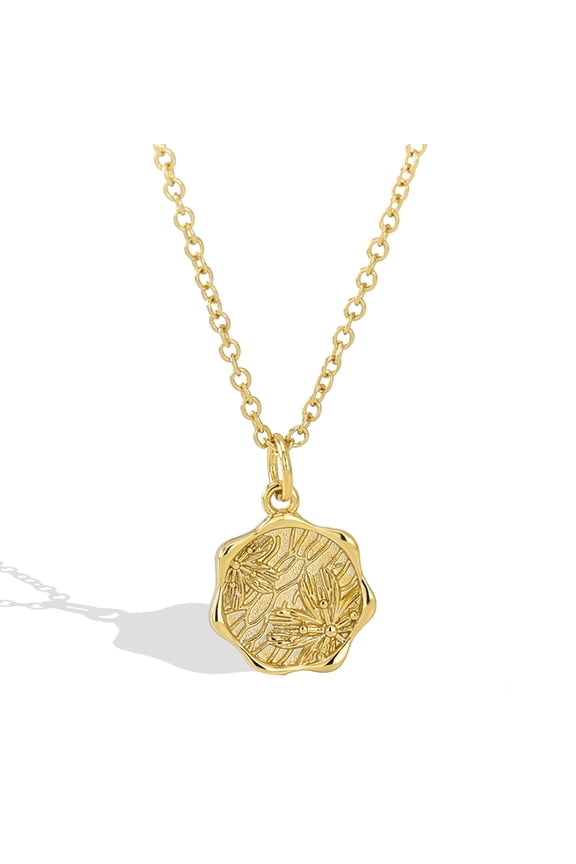 Boho-Chic Gold-Plated Vintage Postage Stamp Pendant Necklace for Women Vintage Flower Gold Necklace Jewelry Gift