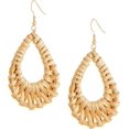 thumbnail image 1 of Boho Chic Handmade Rattan Wood Dangle Drop Earrings for Women, Bohemian Summer Beach Statement Jewelry Gift for Women, 1 of 7
