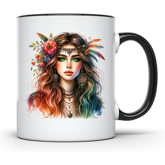 Boho Chic Hippie Vibes Coffee Mug - Flower Power Mug - Artistic Bohemian Mug - Unique Colorful Mug - Vintage Floral Design Mug - 11 Ounce - Enjoy Your Favorite Beverage with Style - CCMUG13550