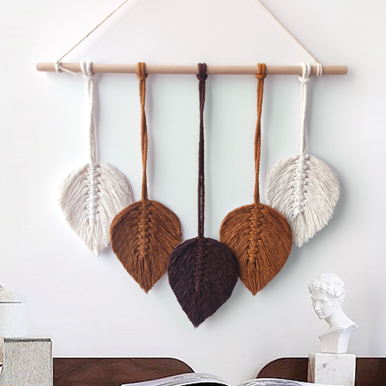 Boho Chic Home Decor Modern Bohemian Handmade Leaf Feather Wall Wall Hanging Art Decorations,Hand Woven Leaves Tassel Tapestry Decor Bedroom Living Room Apartment Porch Decor,Clearance