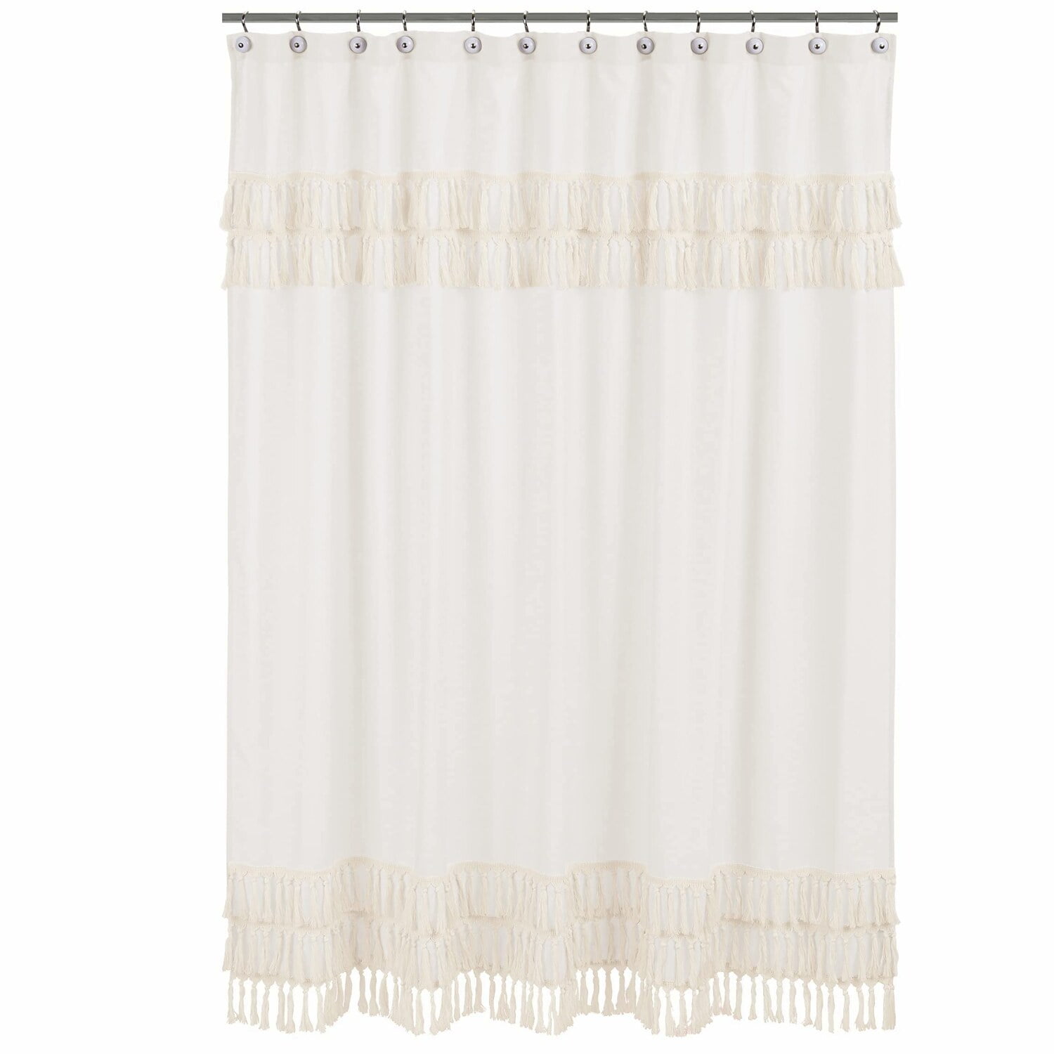 Boho Chic Ivory Macrame Fringe Shower Curtain - Minimalist Farmhouse ...