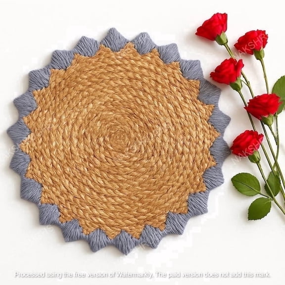 NAKSHRUGS Placemats Boho Chic Natural Jute Teardrop Petal Shape 1-Count 15 Inch