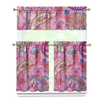 Boho Chic Kitchen Curtains Set of 3 - Abstract Decorative Paisley Print, Mandala Inspired Tier Curtains for Small Windows