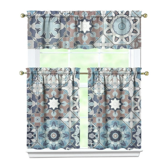 Boho Chic Kitchen Curtains Tier and Valance Set Vintage Rustic Bohemian Artistic Earthy Tribal Style Nordic Aesthetic Rod Pocket Curtains for Window Treatments