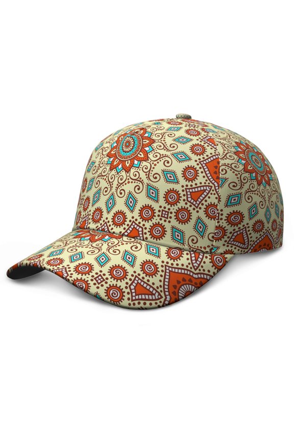 Boho Chic Mandala Baseball Cap – Ethnic Tribal Dad Hat with Vintage Sacred Geometric Pattern, Spiritual Abstract Artistic Design