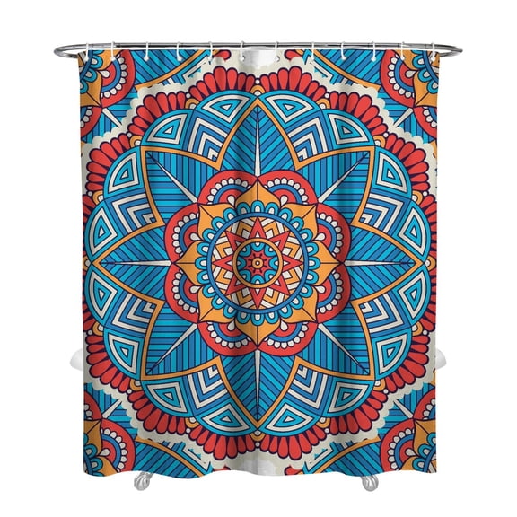 Boho Chic Mandala Bathroom Curtain Waterproof Shower Drape Fade-Resistant Polyester Fabric 72x84 Inch Machine Washable