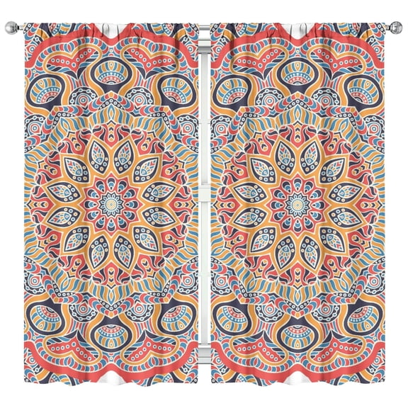 Boho Chic Mandala Curtains 2 Pack 42x84 Inch Rod Pocket Tier Paisley Floral Window Decor