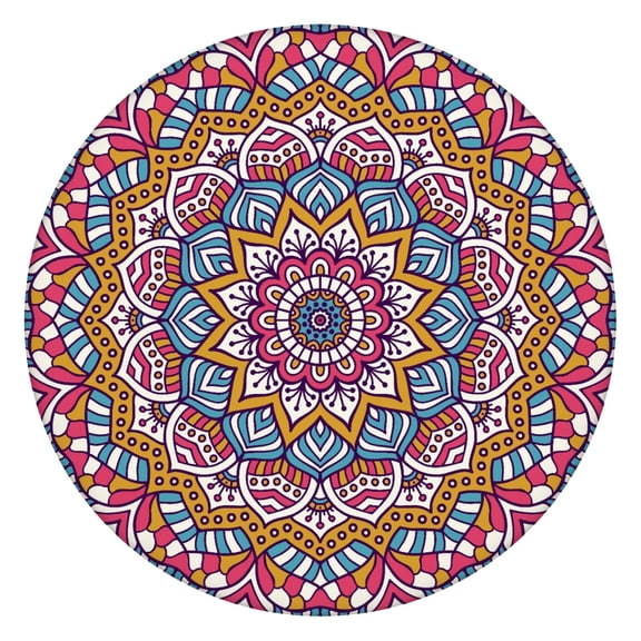Boho Chic Mandala Fitted Table Cover Spill-Proof Wipeable Round Elastic Tablecloth for Outdoor, Picnics