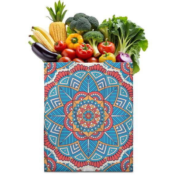 Boho Chic Mandala Reusable Grocery Bag - Compact Washable Tote with Ethnic Inspired Design