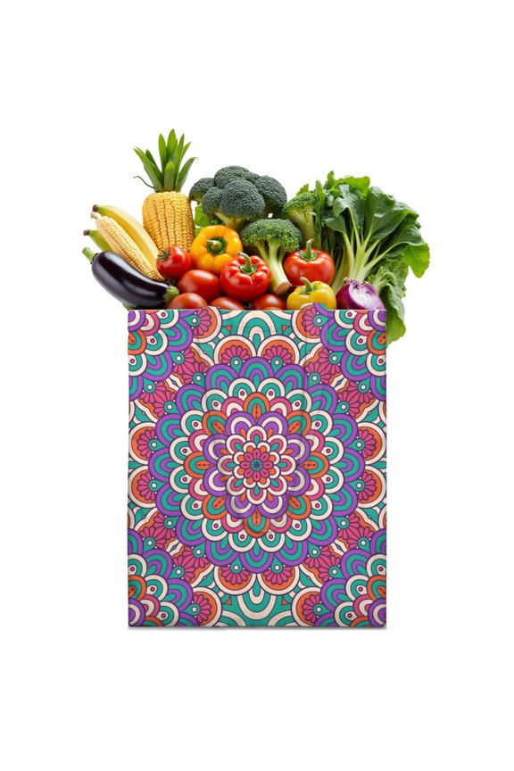 Boho Chic Mandala Tote Bag – Ethnic Inspired Symmetrical Pattern, Reusable and Durable