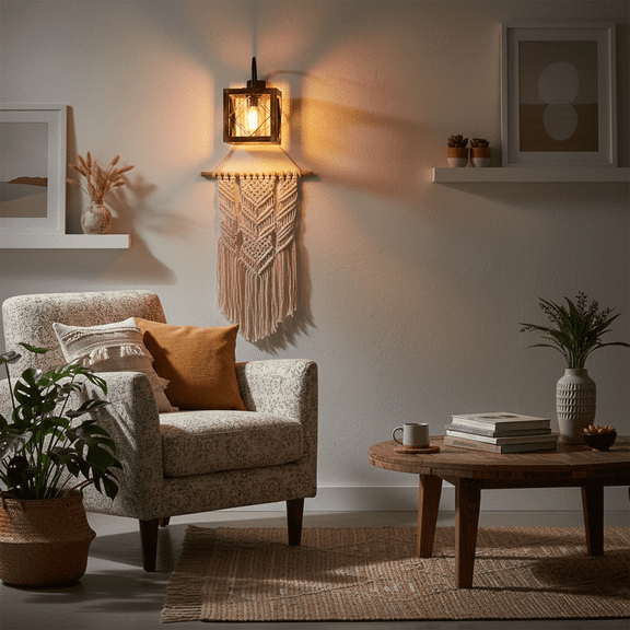 Boho Chic Metal Frame Fir Tree Wooden Box Wall Sconce