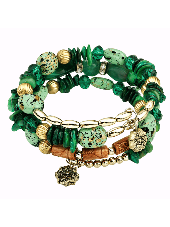 Boho Chic Multi-Layer Beaded Bracelet for Men & Women Handmade Stretch Wrap Bracelet with Natural S Beads, Crystal Accents & - Details