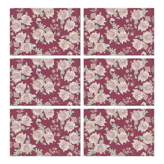 Boho Chic Paisley Placemats Set of 6, Durable Flax Linen Table Mats with Colorful Vintage Floral and Mandala Designs, Heat Resistant and Wrinkle Free