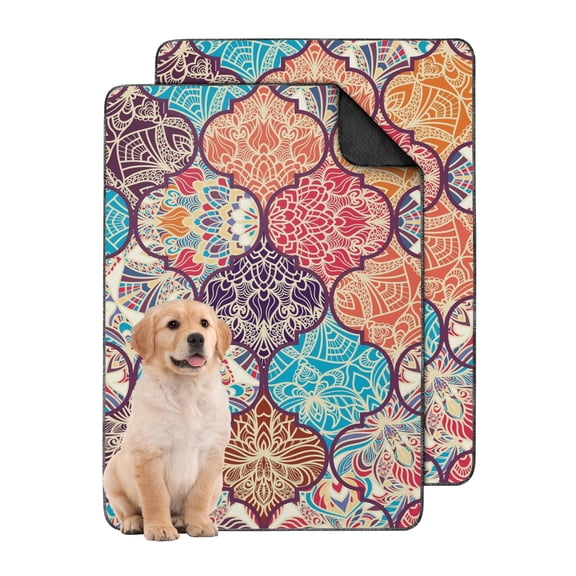 Boho Chic Pet Housebreaking Mat, 24x36 Inch Washable Reusable Dog Pad with Secure Hold Backing, Absorbent Potty Pad for Crate Interiors and Floors