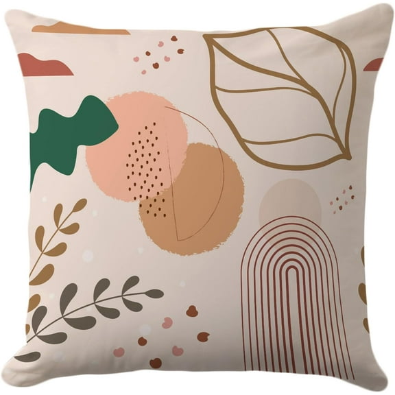 Boho Chic Pillow Covers 18x18 Inch - Modern Abstract Geometric and Botanical Design, Earth Tone Decorative Cushion Cases for Contemporary Home Decor