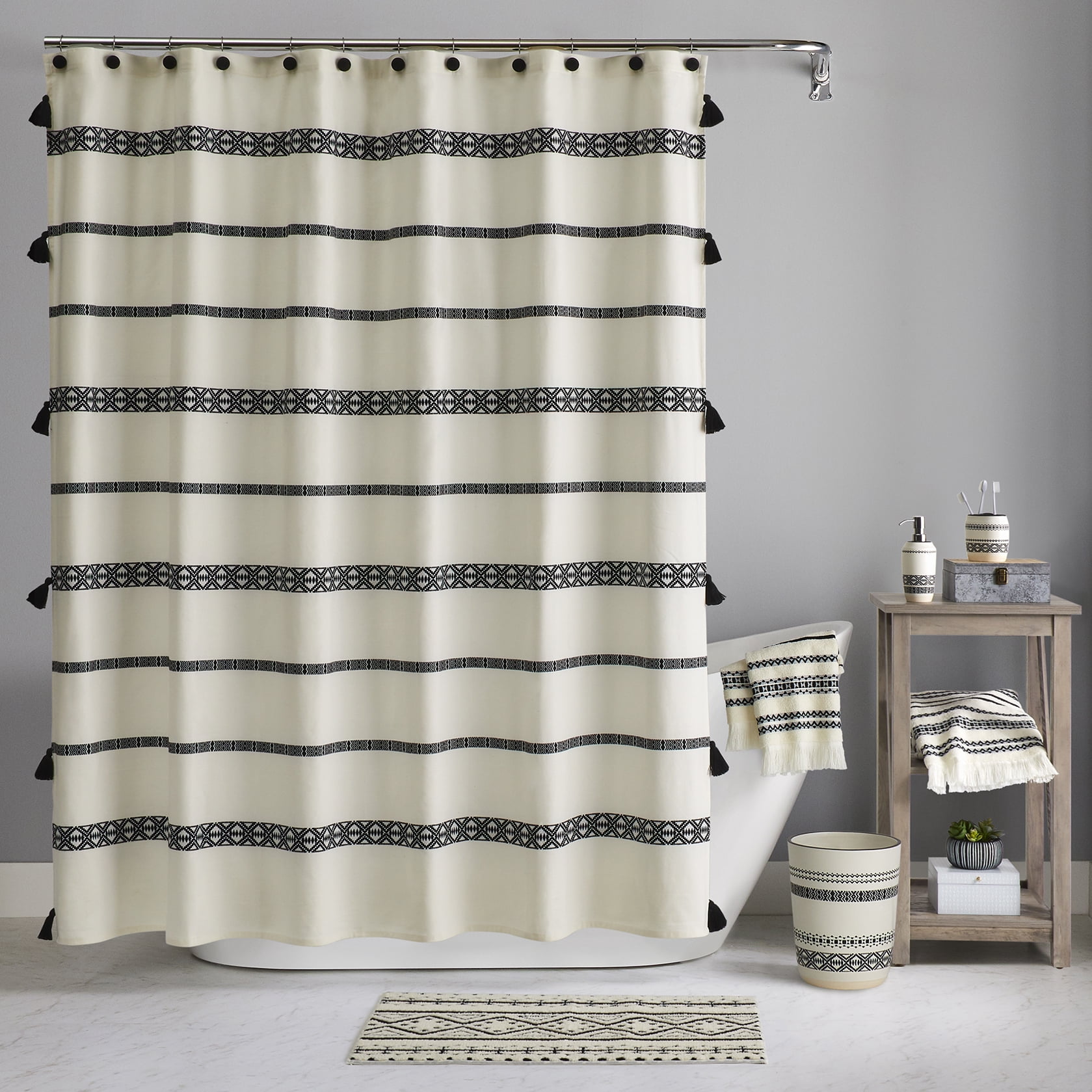 Black White Art Geometric Pattern Abstract Shower Curtain Set for