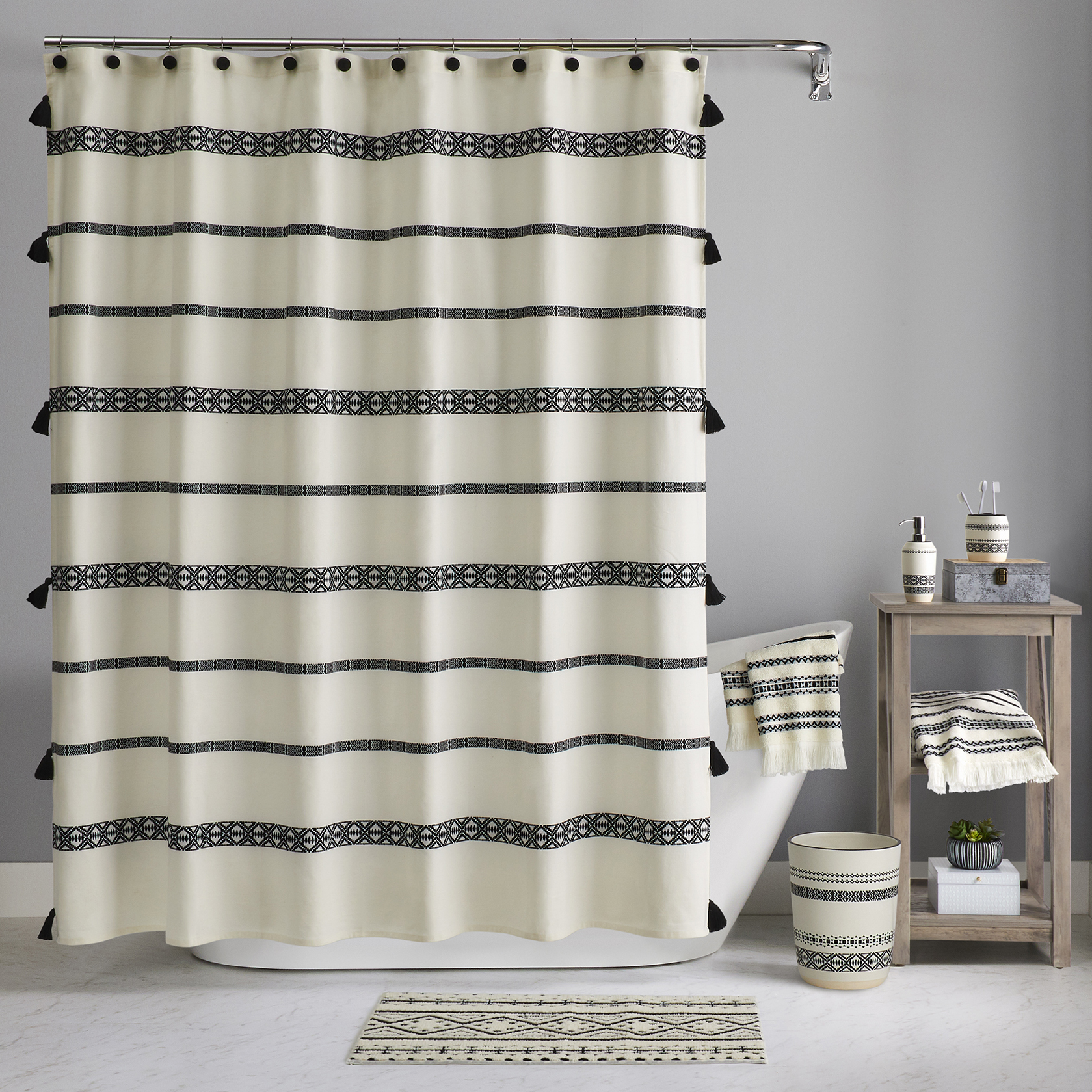 Boho Chic Polyester and Cotton Shower Curtain, Black, Better Homes & Gardens, 72" x 72" - image 1 of 9