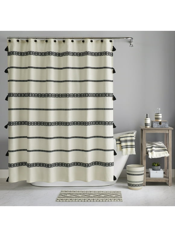 Boho Chic Polyester and Cotton Shower Curtain, Black, Better Homes & Gardens, 72" x 72"