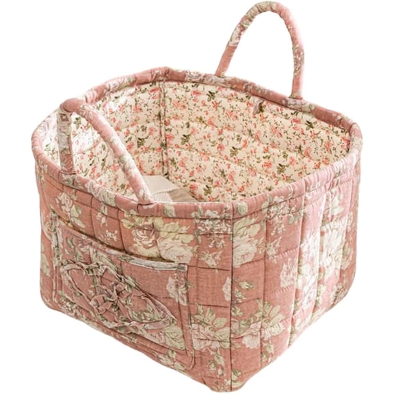Boho-Chic Quilted Floral Storage Basket, Boho Laundry Basket with Handle, Floral Pattern Foldable Laundry Baskets, Large Capacity Tote Bag Convenient for Organizing