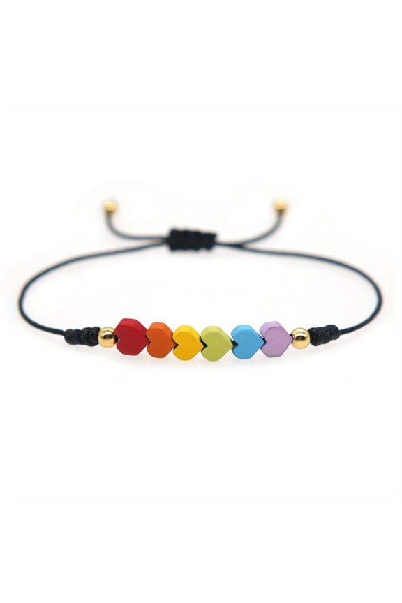 Boho-Chic Rainbow Heart Adjustable Bracelet with Natural Gemstones - Perfect Diversity in Love and Identity Inclusion Month Gift for Loved Ones,B-B23022001A