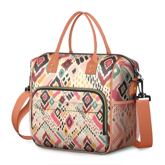 Boho Chic Reusable Lunch Tote – Dual Compartment Large Lunch Box with Rustic Style, Leakproof & Waterproof, Foldable Cooler Bag for Office, Picnic, or Birthday Gift