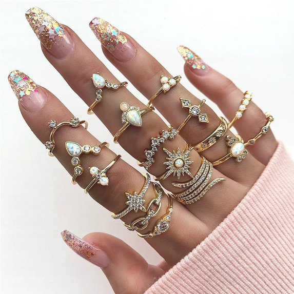 Women Rhinestone Ring Set Geometric Drop Design For Anniversary European Jewelry Alloy For Daily Fashion Looks