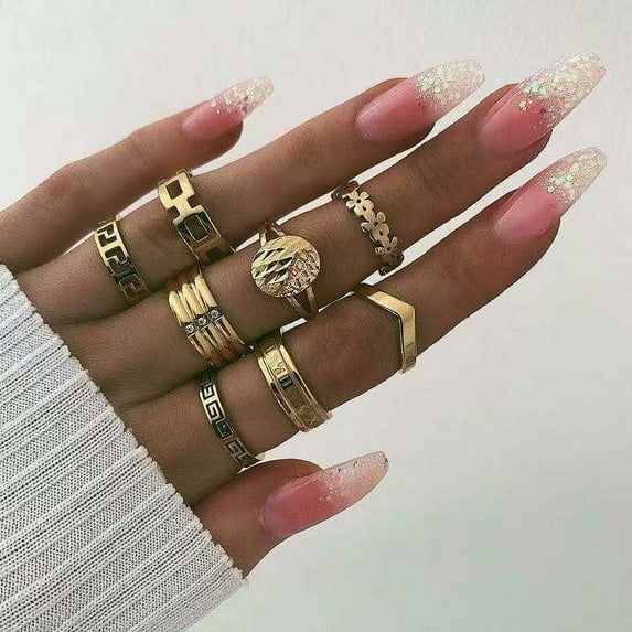 Boho Chic Rhinestone Ring Set: Geometric Drop Alloy Rings, European Style, Fashion Jewelry for Women, Anniversary Gift