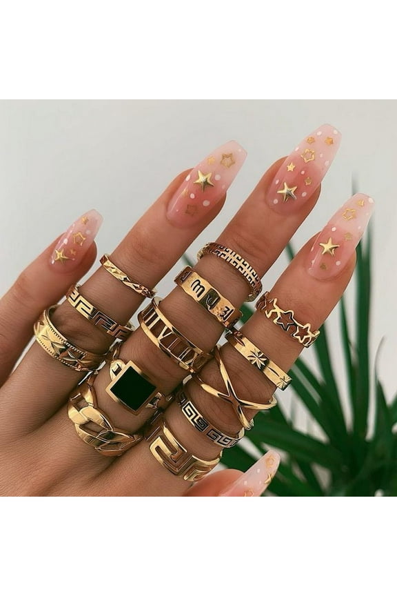 Boho Chic Rhinestone Ring Set: Geometric Drop Alloy Rings, European Style, Fashion Jewelry for Women, Anniversary Gift