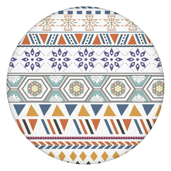 Boho Chic Round Tablecloth with Elastic Border, Vibrant Floral Print Fits 52-56 Inch Tables for Kitchen and Party