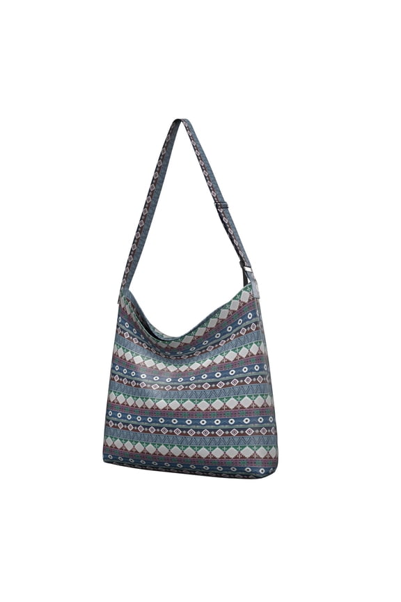 Boho Chic Rustic Crossbody Shoulder Bag - Abstract Geometric Sling Tote, Large Capacity Travel Handbag