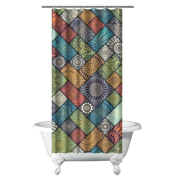Boho Chic Rustic Style Shower Curtain 36x72 Inches Polyester Quick-Dry Bathroom Curtain with Plastic Hooks and Patterns