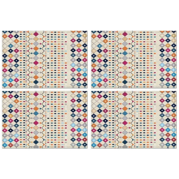 Boho Chic Rustic Tribal Style Flax Placemats Set of 4, 12x18 Inch Vintage Nordic Artistic Ethnic Patterns, Washable Earthy Style Table Mats for Dining Room