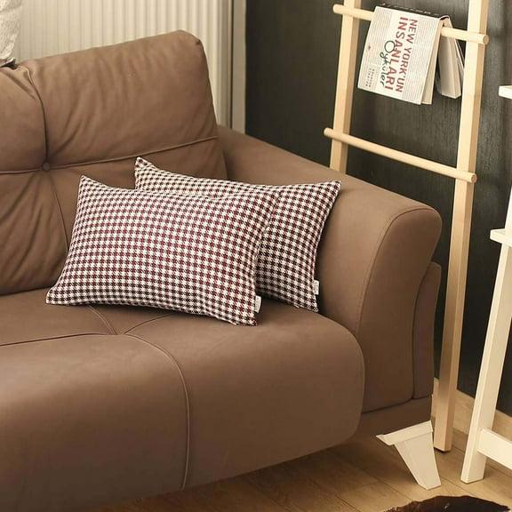 Boho-Chic Set of 2 Handcrafted Decorative Throw Pillow Cover Houndstooth Jacquard 12" x 20" Red Lumbar Pillowcase for Couch, Bedding