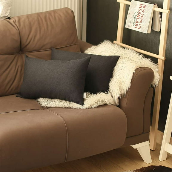 Boho-Chic Set of 2 Handcrafted Decorative Throw Pillow Cover Solid Jacquard 12" x 20" Black Lumbar Pillowcase for Couch, Bedding