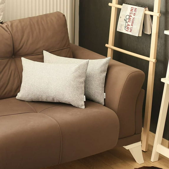 Boho-Chic Set of 2 Handcrafted Decorative Throw Pillow Cover Solid Jacquard 12" x 20" Gray Lumbar Pillowcase for Couch, Bedding