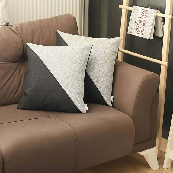 Boho-Chic Set of 2 Handcrafted Decorative Throw Pillow Cover Solid Jacquard 18" x 18" Black & Gray Square Pillowcase for Couch, Bedding